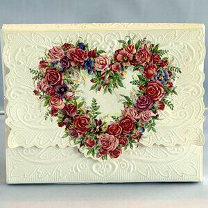 Vintage 1990s Carol Wilson Floral Heart Embossed Lace Note Cards Set of 10
